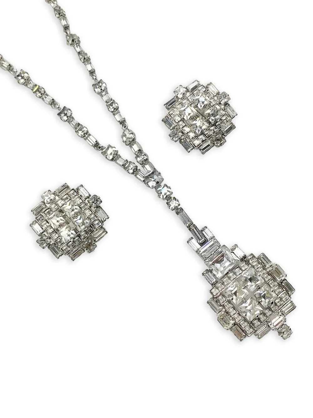 Dior Pre-owned 1970s Art Deco Pendant Necklace and Earrings Set in Silver, view 3