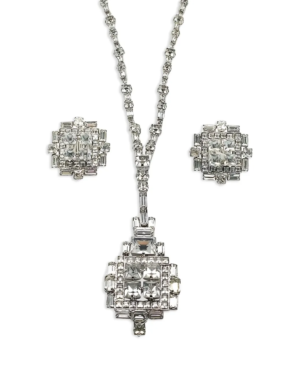 Dior Pre-owned 1970s Art Deco Pendant Necklace and Earrings Set in Silver, view 2