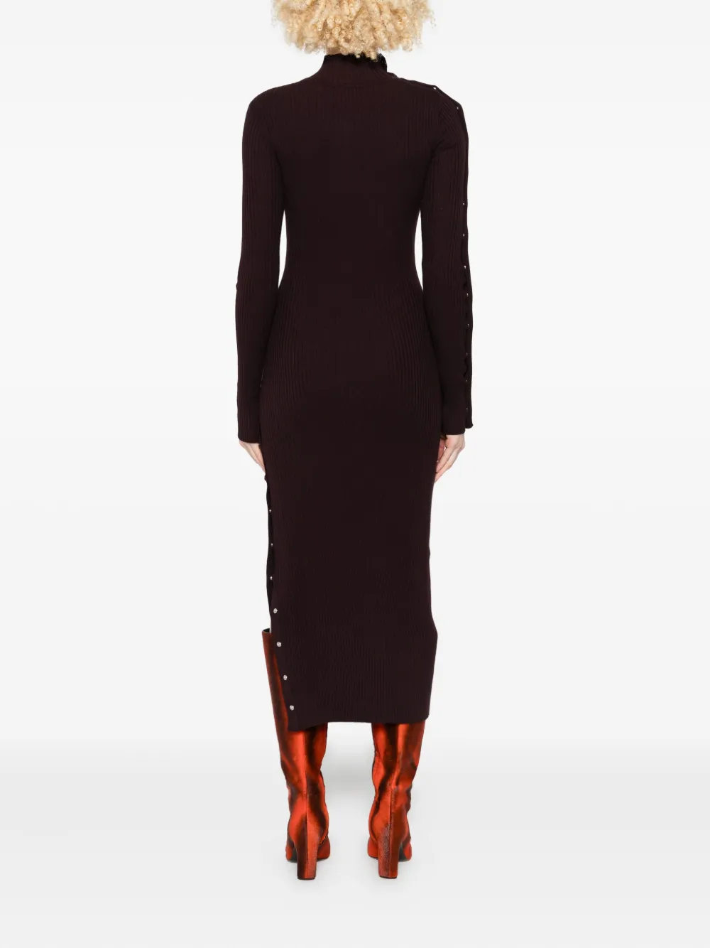 Courrèges Geribbelde jurk met knoopdetail Paars