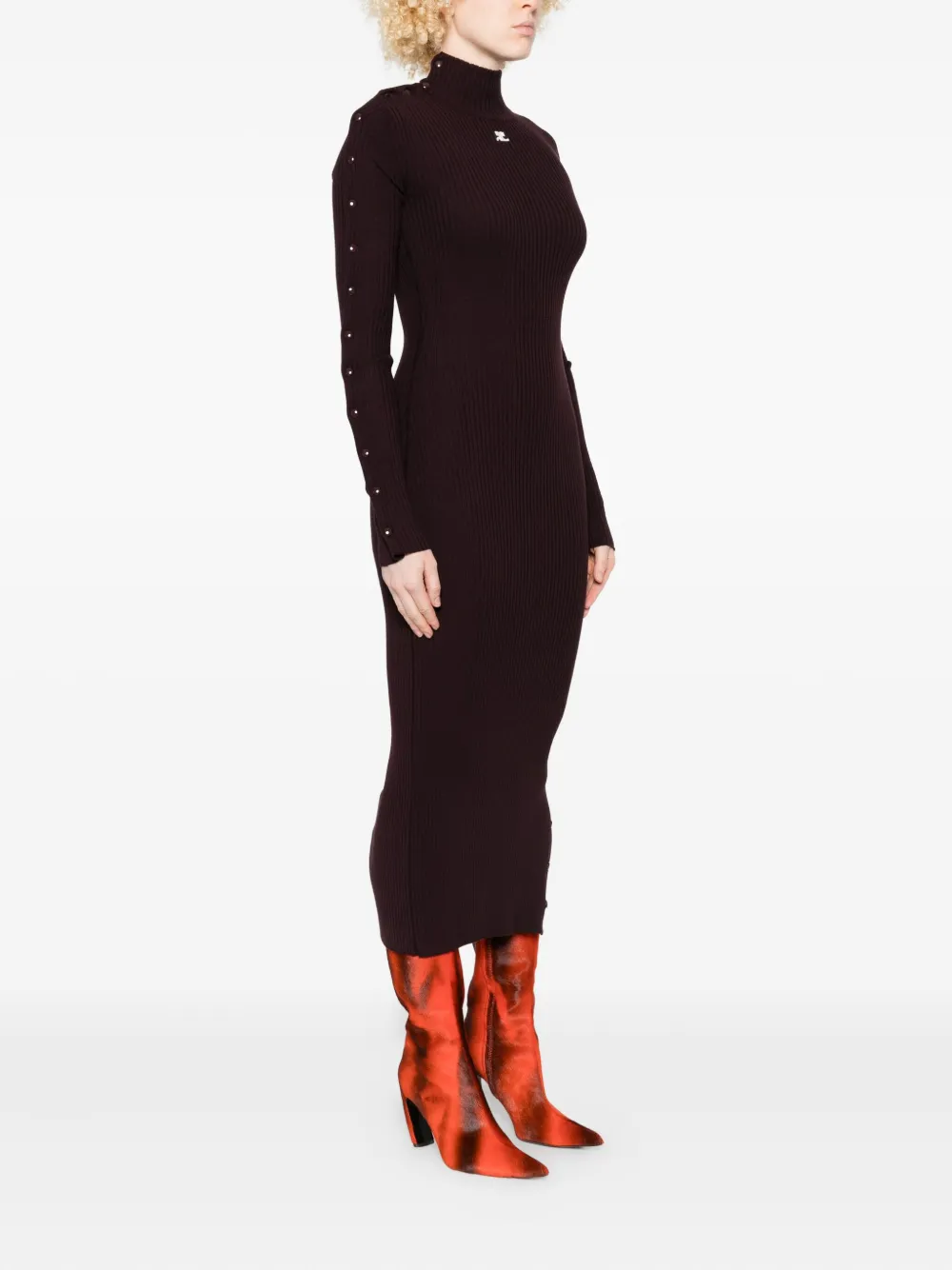 Courrèges Geribbelde jurk met knoopdetail Paars