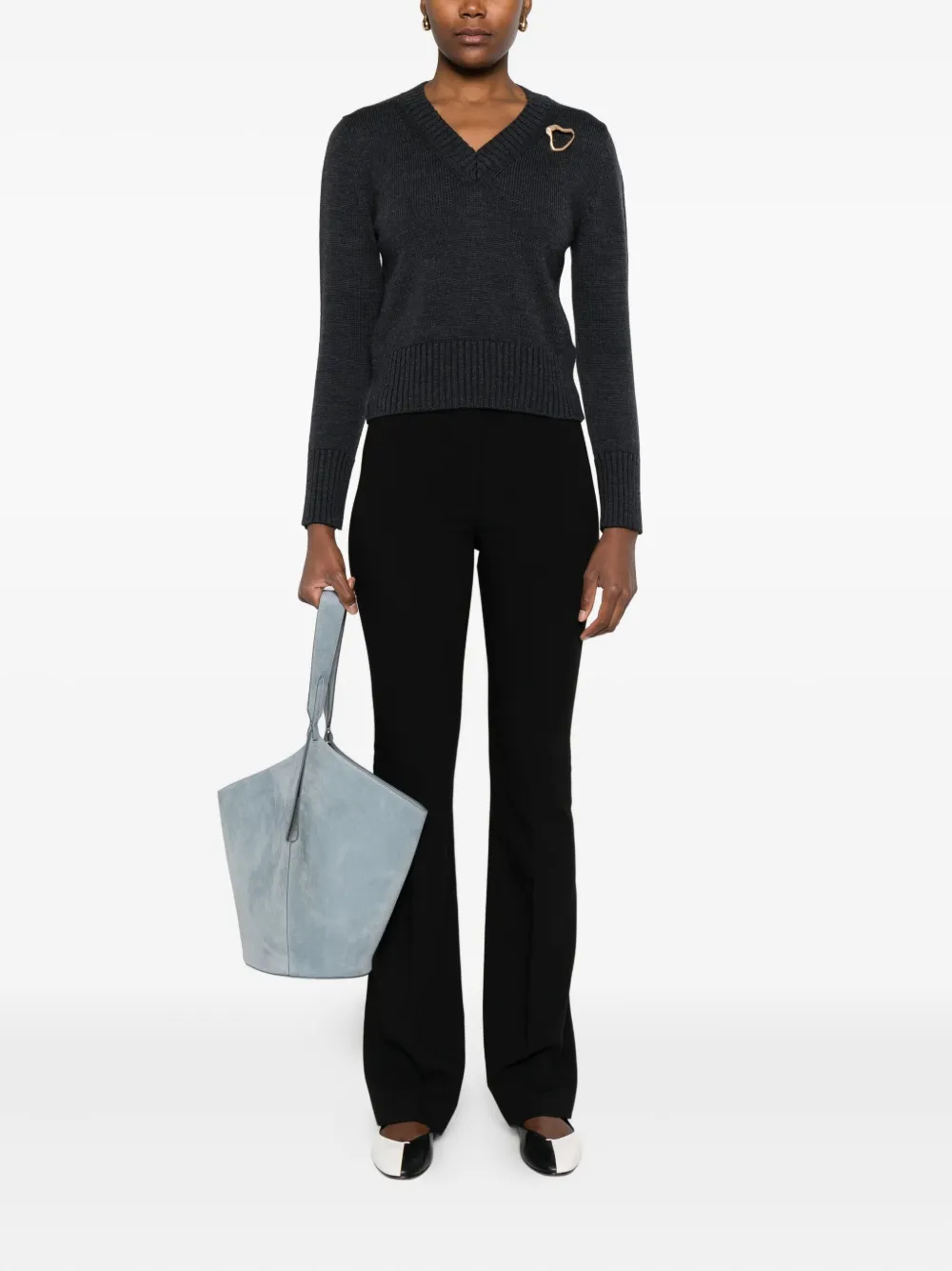 ALPHA STUDIO pin-detail V-neck sweater | Knitted Sweaters | Image 2