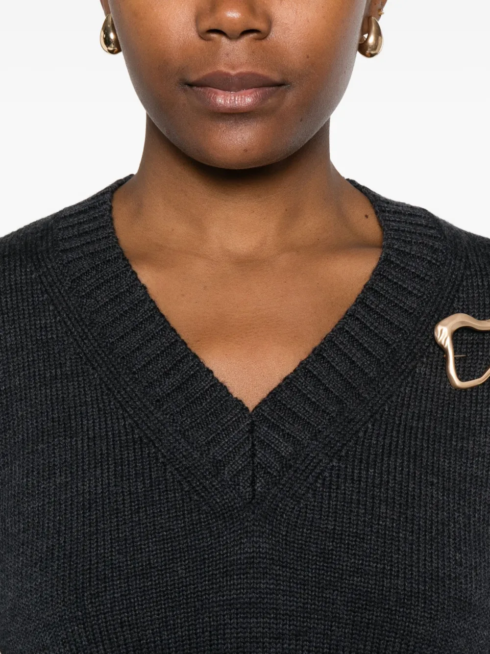 Alpha Studio Pin-detail V-neck Sweater In Blue