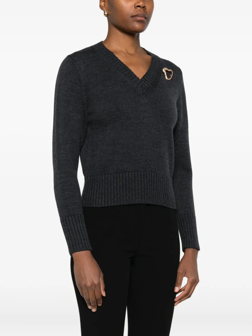 Alpha Studio Pin-detail V-neck Sweater In Blue
