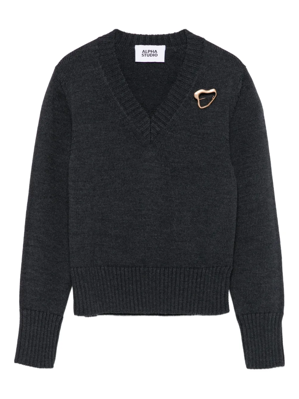 ALPHA STUDIO pin-detail V-neck sweater | Grey | Image 1