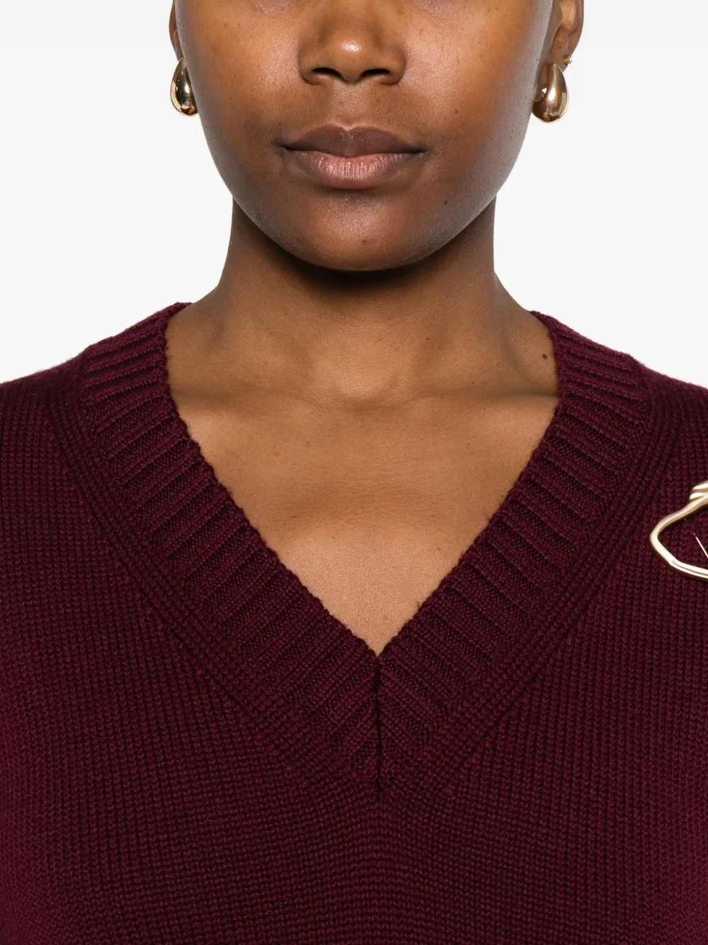 Alpha Studio V-neck Embellished Sweater In Red
