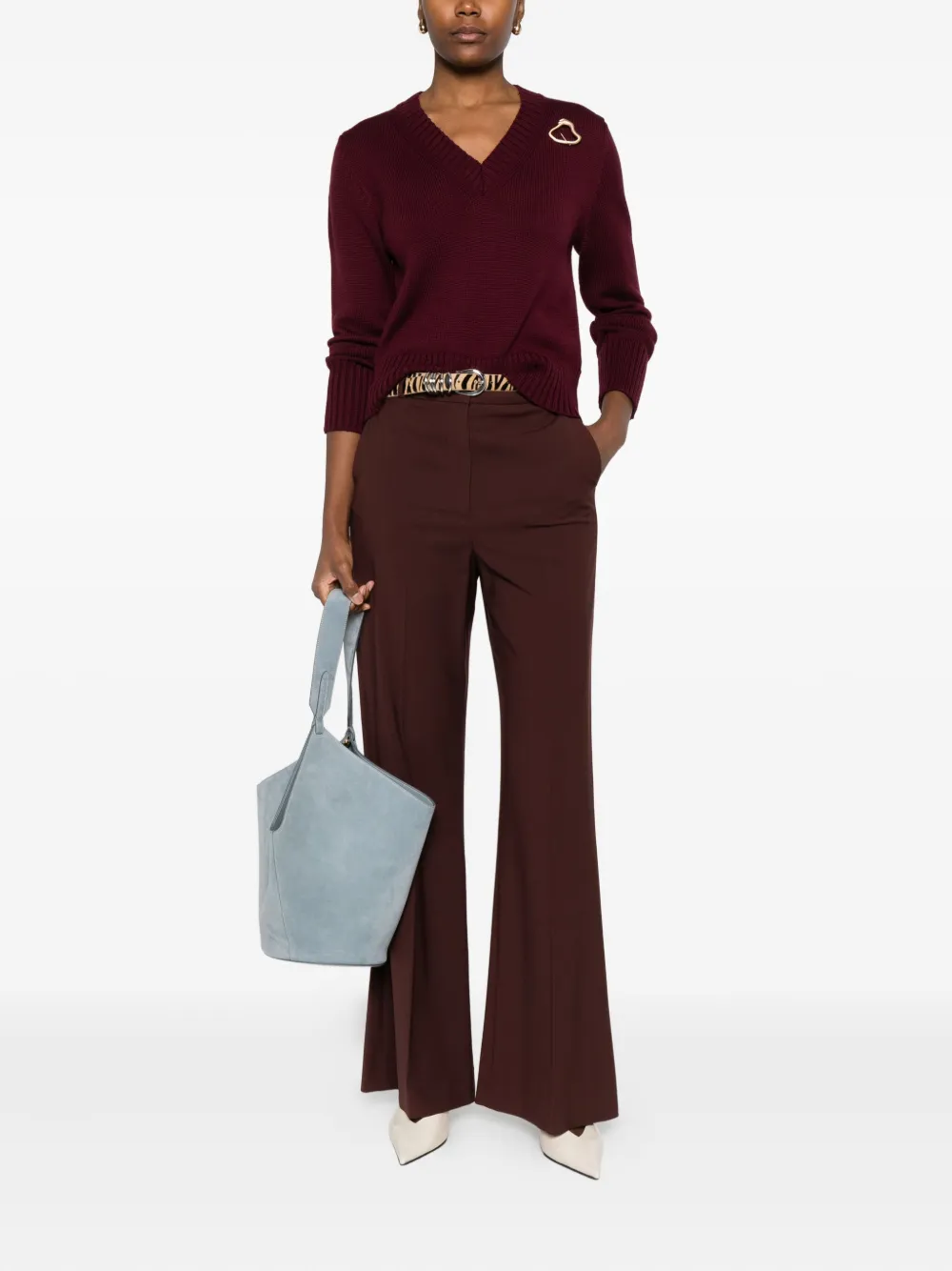 Alpha Studio V-neck Embellished Sweater In Red