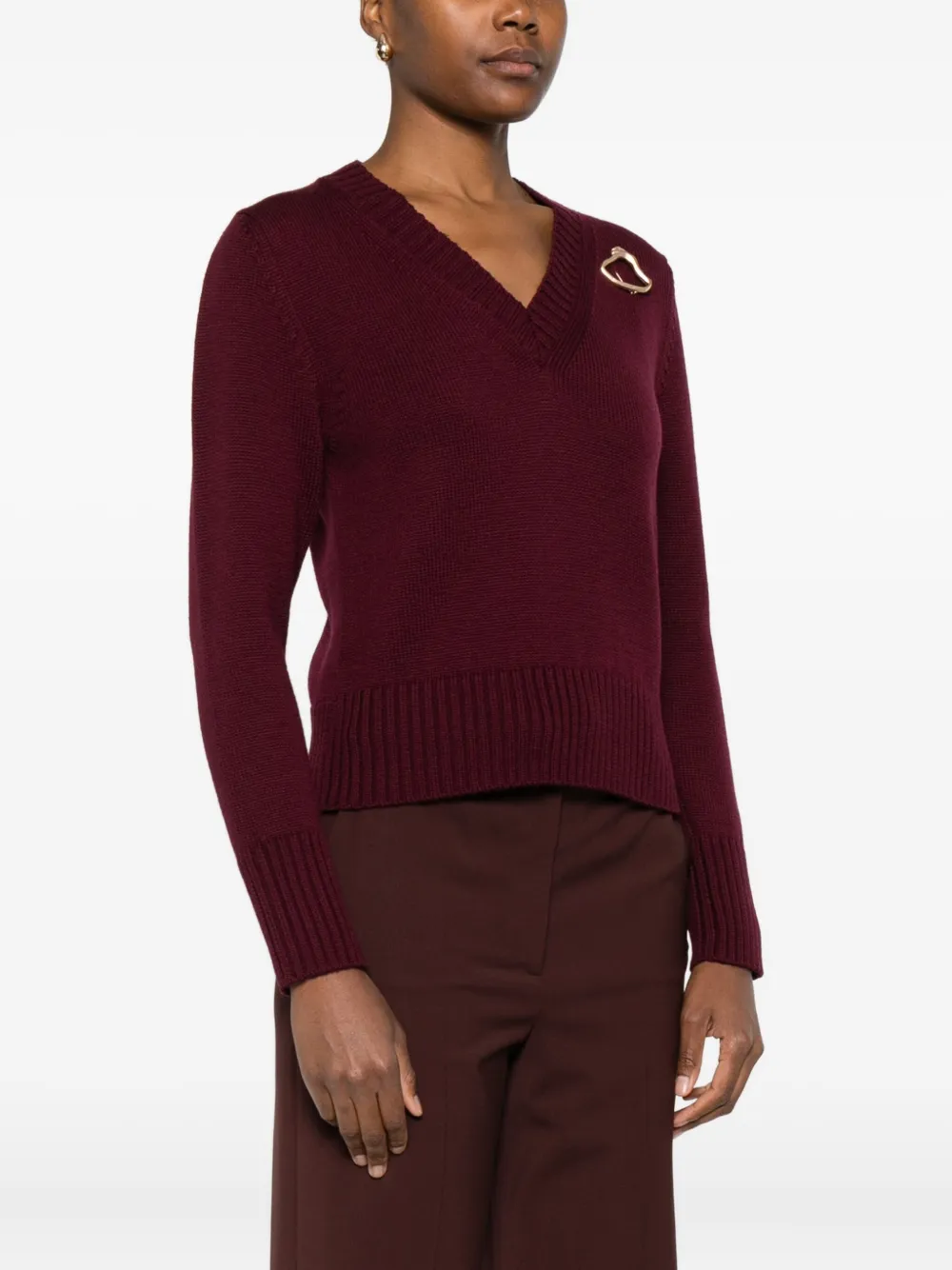 Alpha Studio V-neck Embellished Sweater In Red