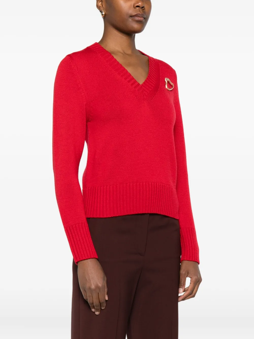 Alpha Studio Heart-detail V-neck Sweater In Red