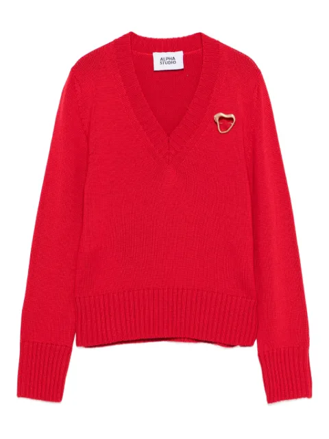 ALPHA STUDIO heart-detail V-neck sweater