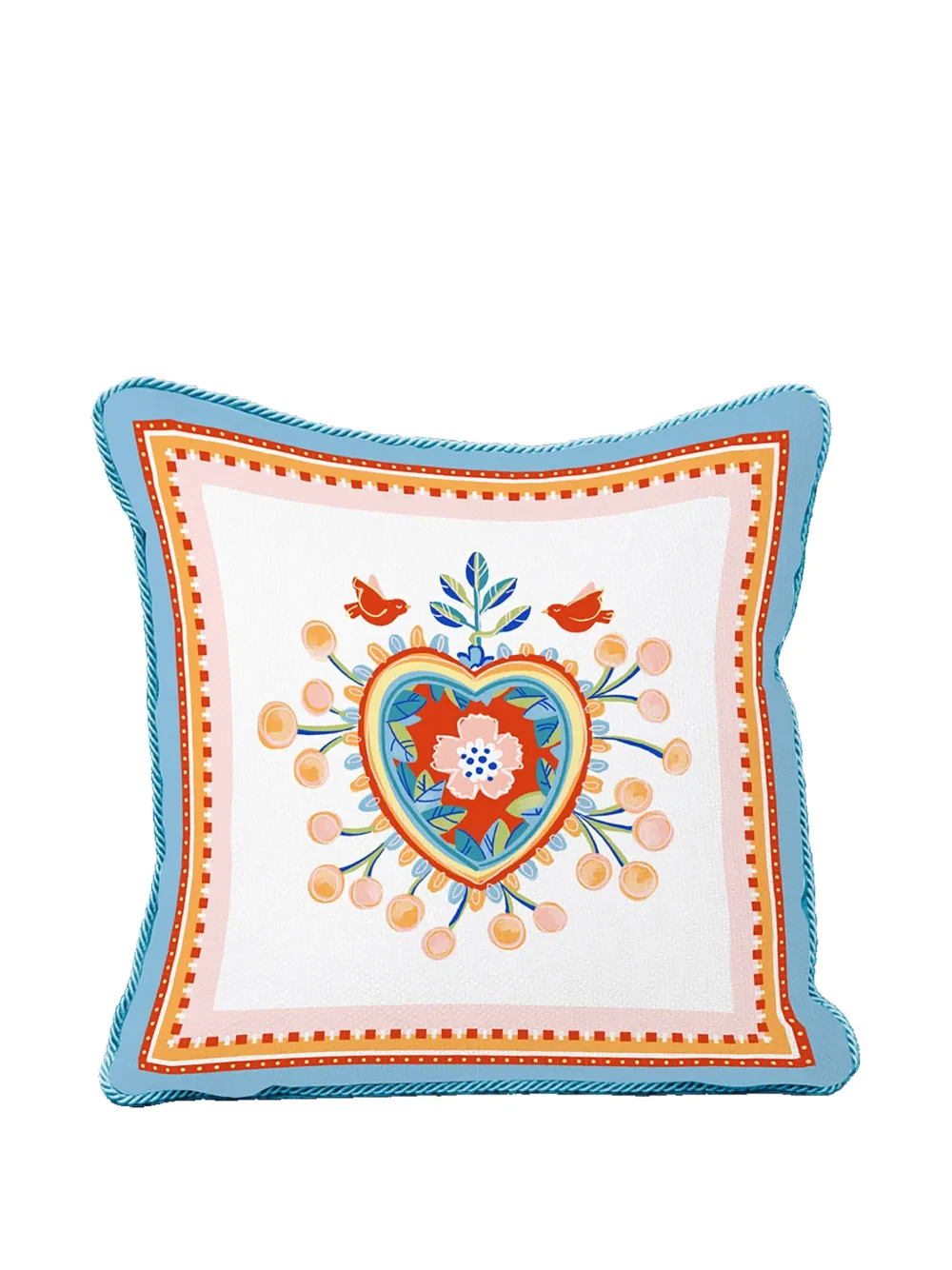 BACI MILANO Mamma Mia embroidered heart birds cushion (45cm x 45cm) | Blue | Image 1