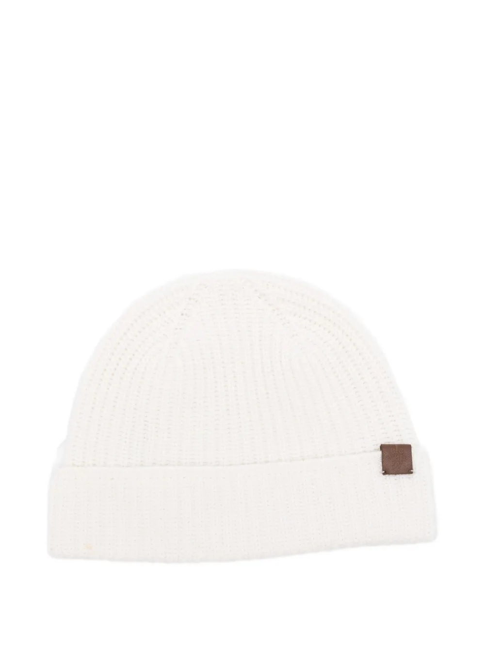 Eleventy Ribbed Leather-patch Beanie Hat In White