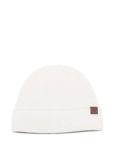 Eleventy ribbed leather-patch beanie hat