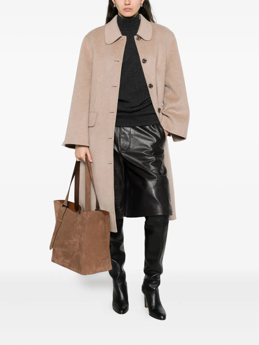 By Malene Birger Round-collar Single-breasted Coat In Brown