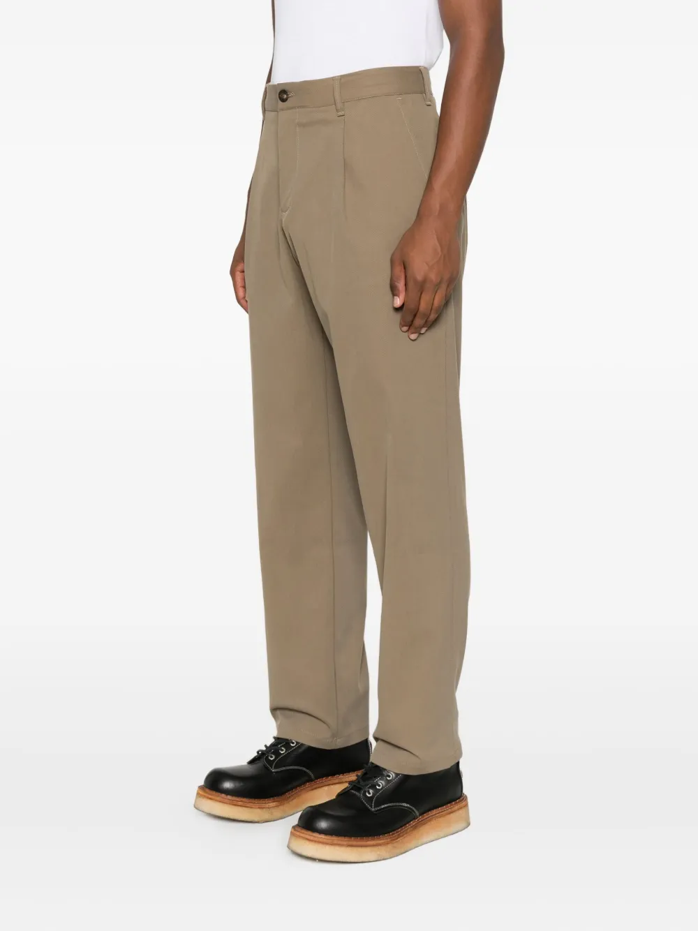 White Sand Sammy Pleated Twill Trousers In Brown