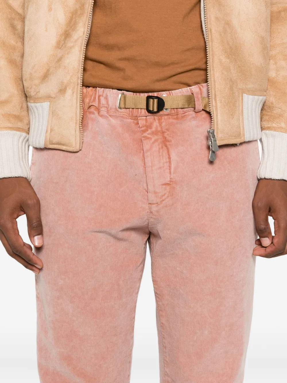 White Sand Washed-out Corduroy Drawstring Trousers In Pink