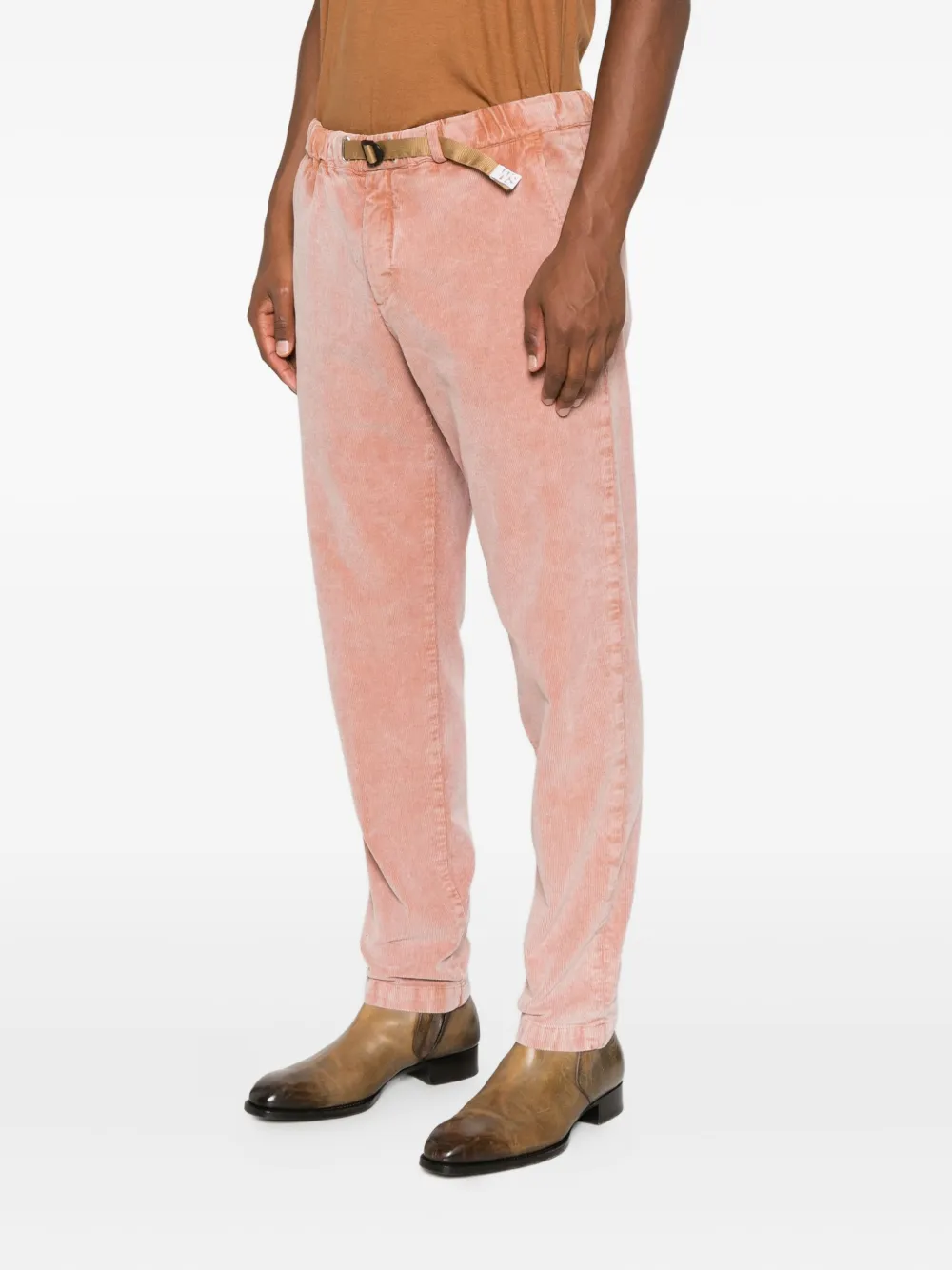 White Sand Washed-out Corduroy Drawstring Trousers In Pink