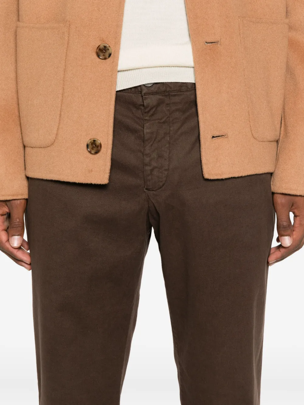 White Sand Button-fastening Cotton Trousers In Brown
