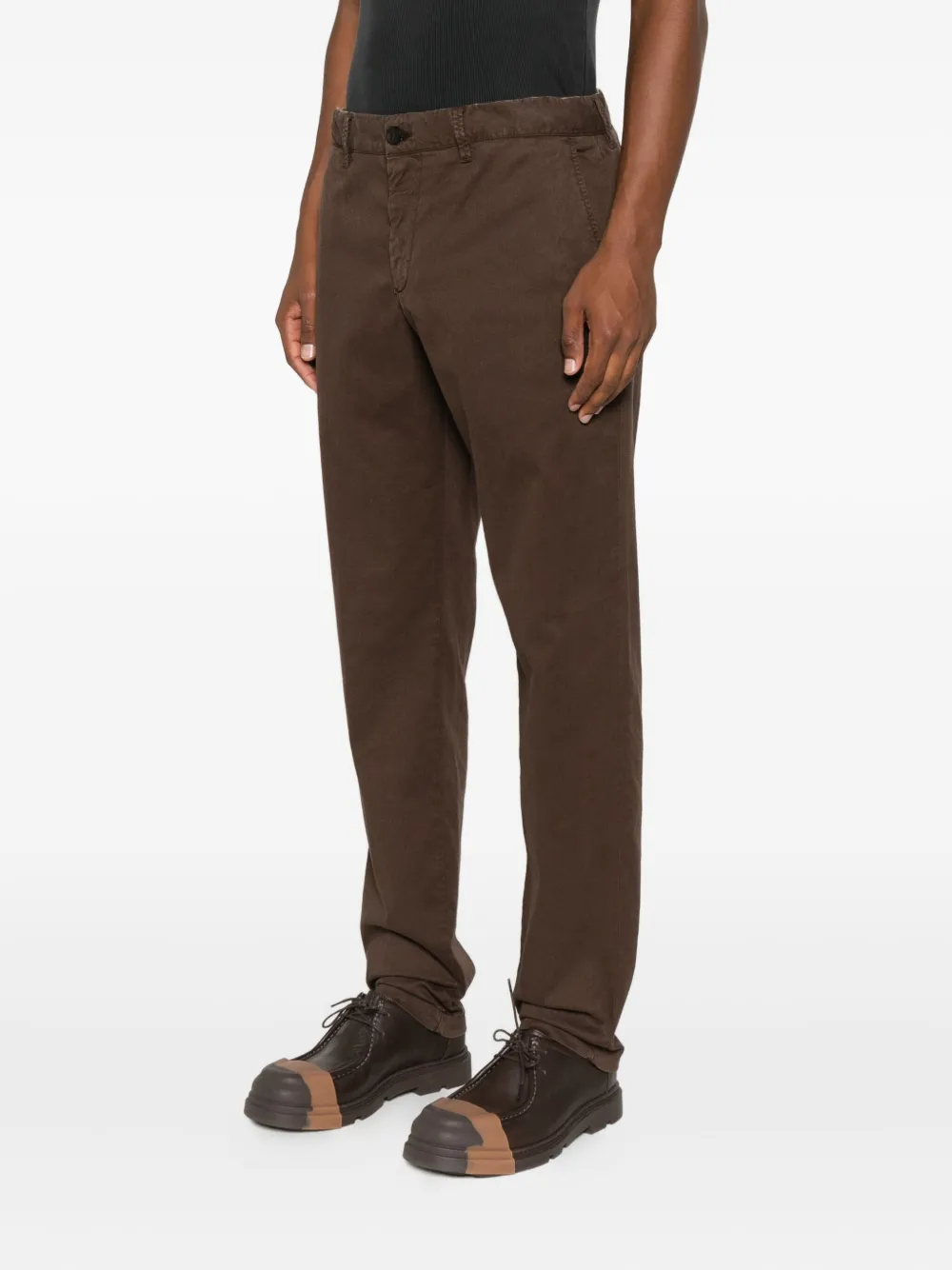 White Sand Button-fastening Cotton Trousers In Brown