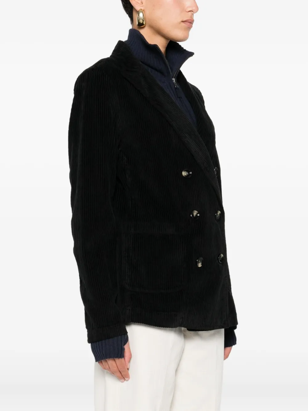 True Avenue Corduroy Double-breasted Blazer In Black