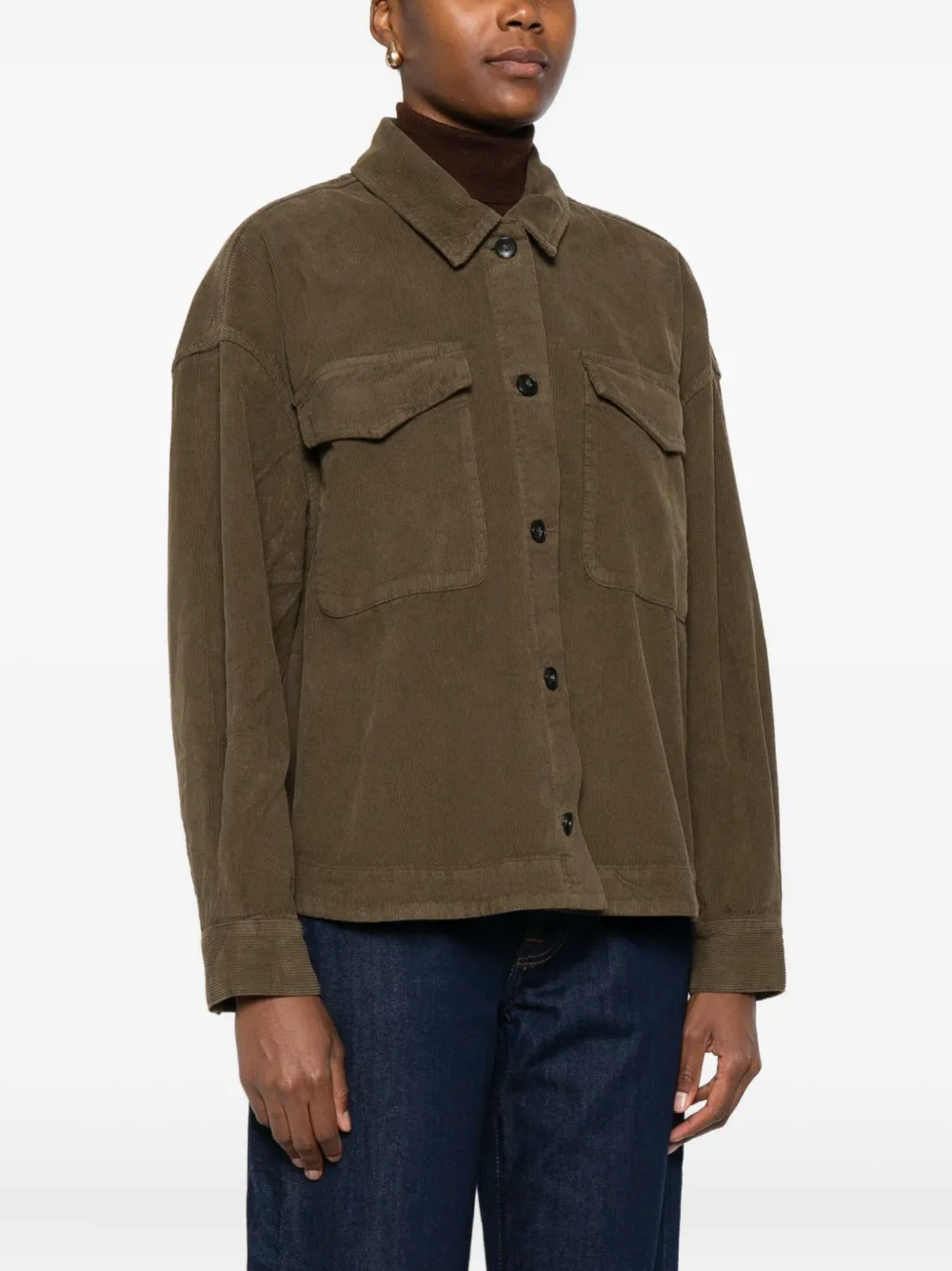 True Avenue Button-down Jacket In Green