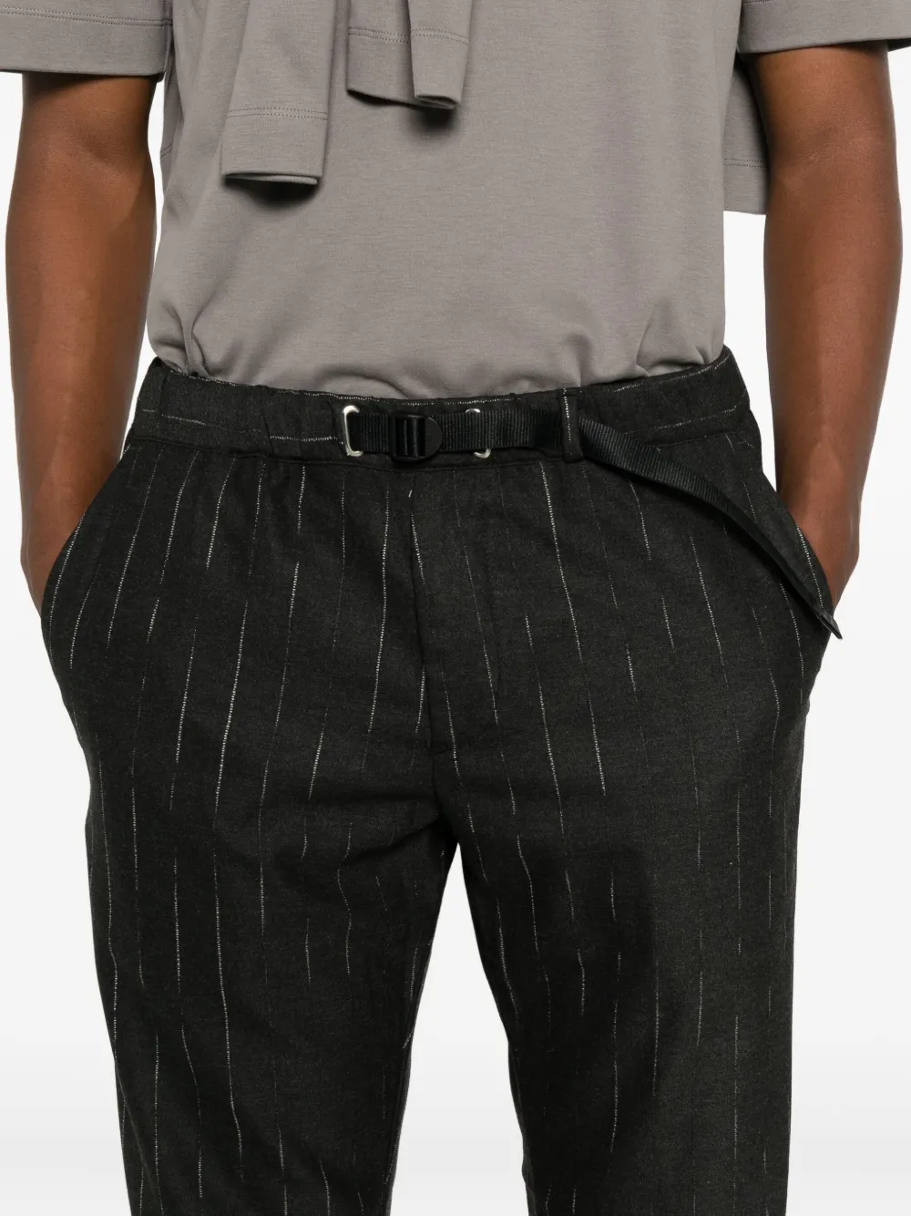 White Sand Greg Pinstripe-pattern Drawstring Trousers In Gray