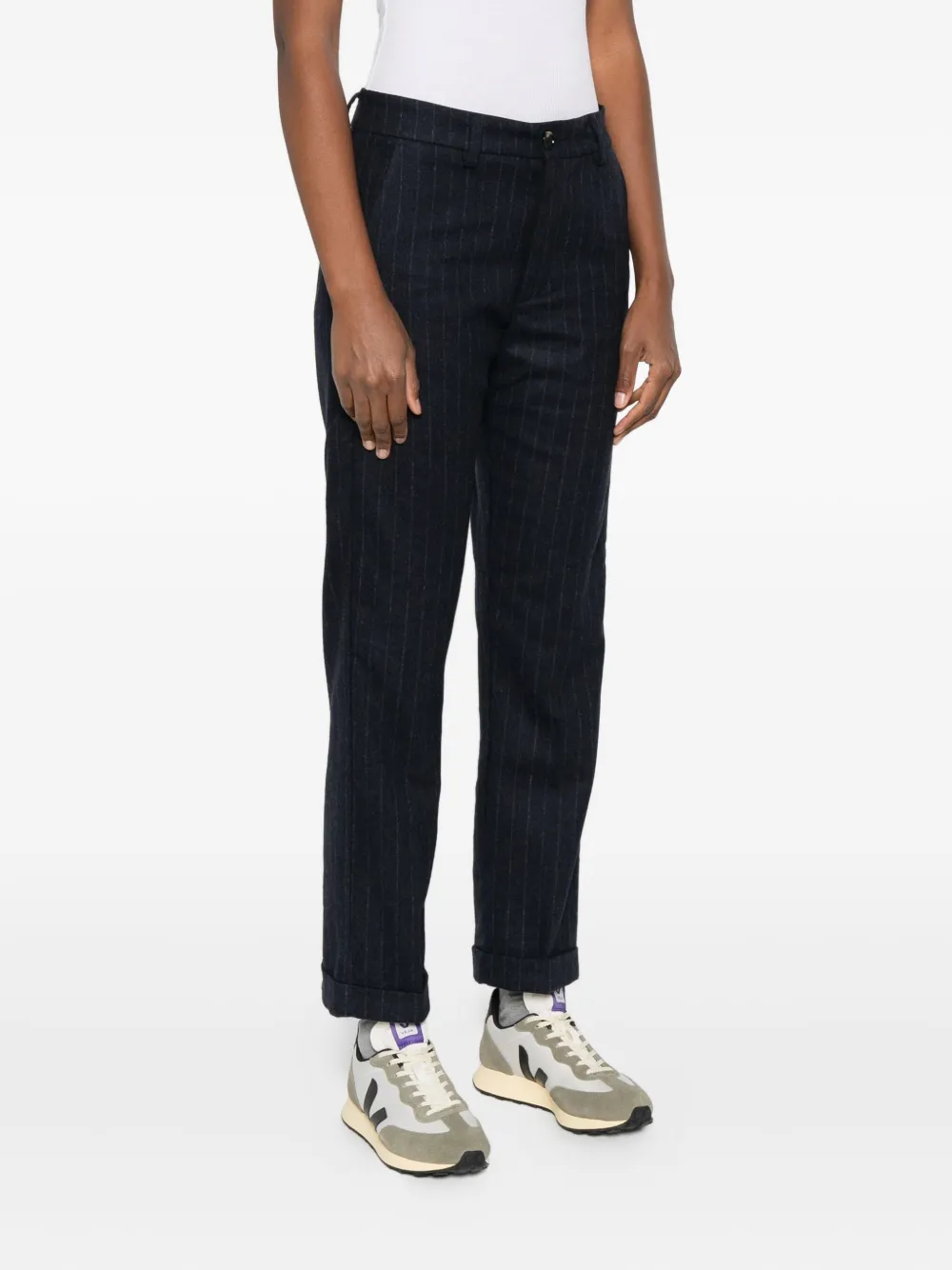 True Avenue Pinstripe Wool Trousers In Blue