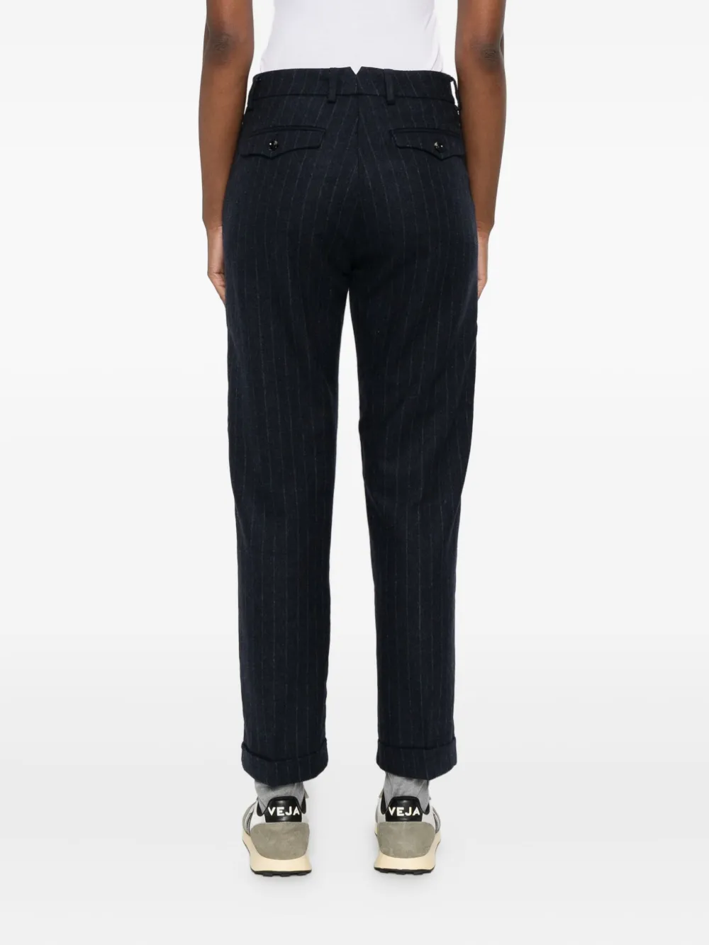 True Avenue Pinstripe Wool Trousers In Blue