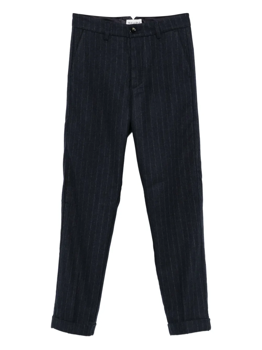 True Avenue Pinstripe Wool Trousers In Blue