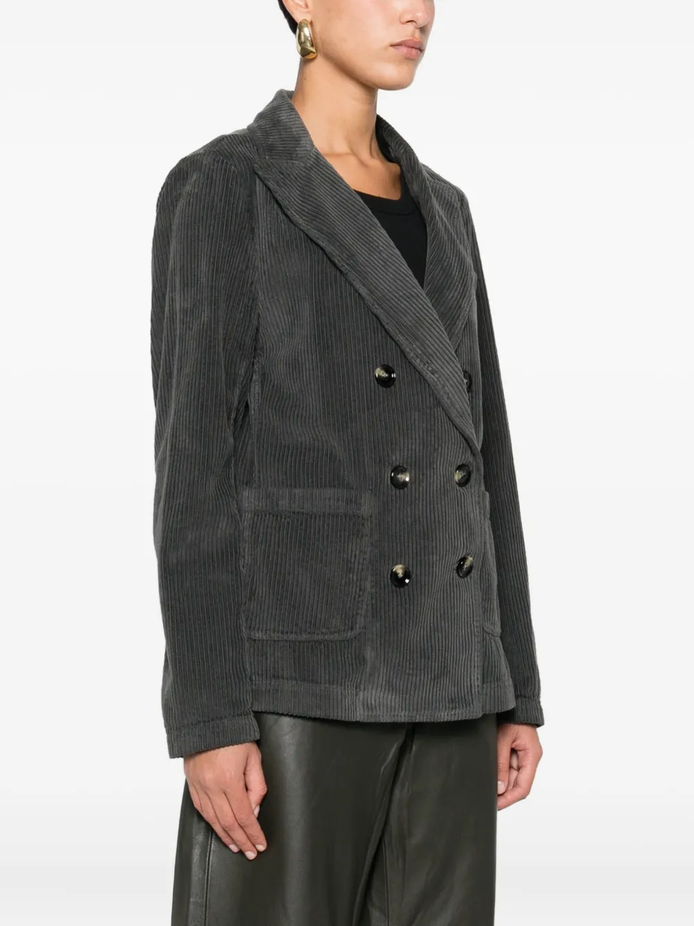 True Avenue Corduroy Double-breasted Blazer In Gray