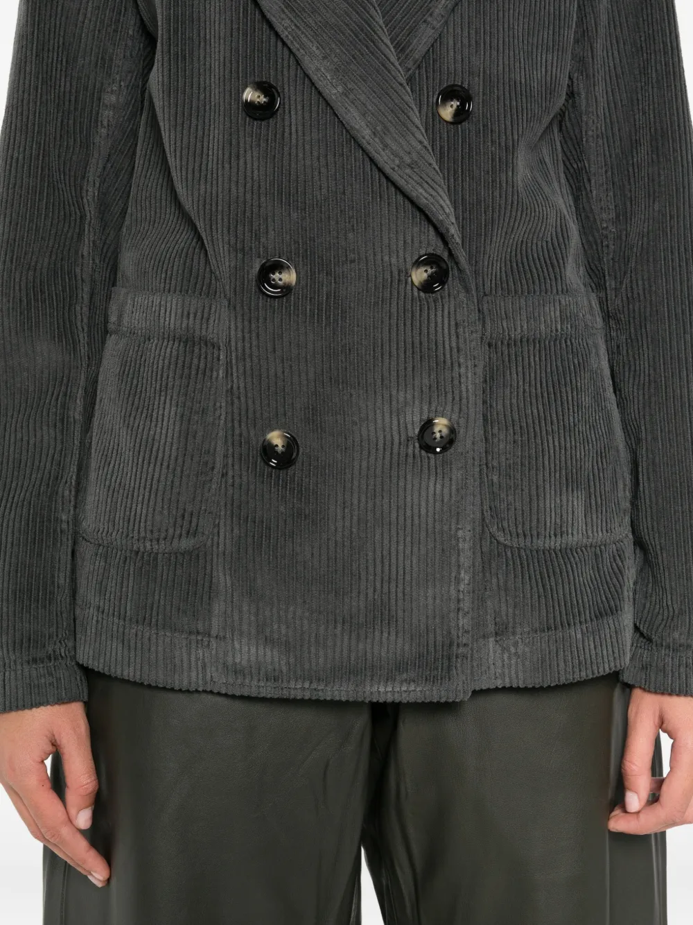 True Avenue Corduroy Double-breasted Blazer In Gray