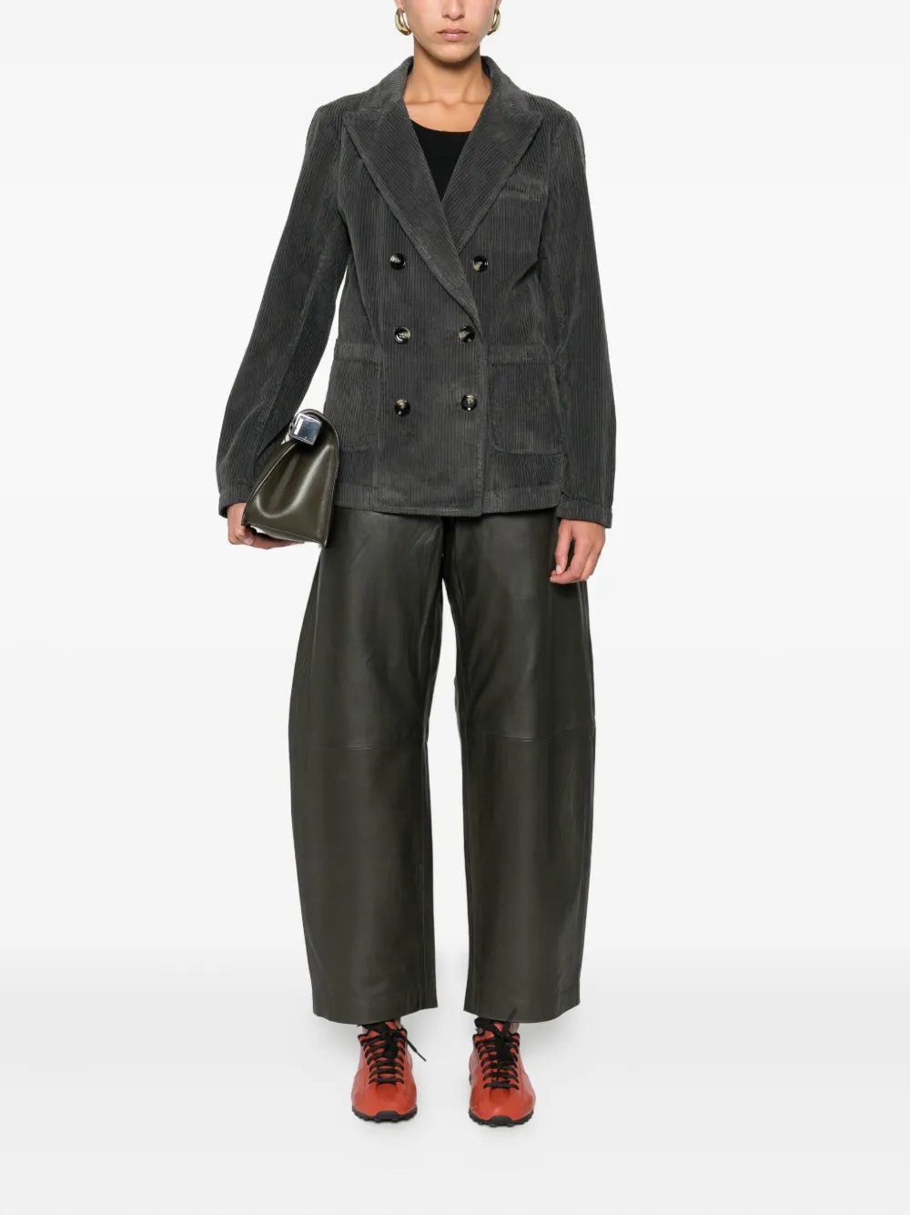 True Avenue Corduroy Double-breasted Blazer In Gray