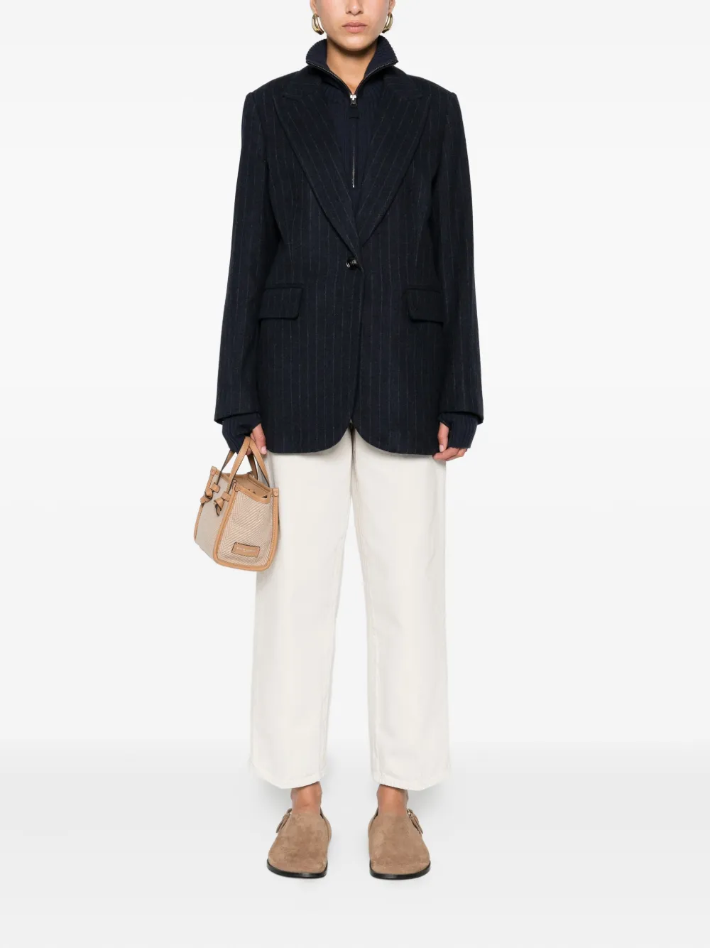 True Avenue Pinstripe Single-breasted Blazer In Black