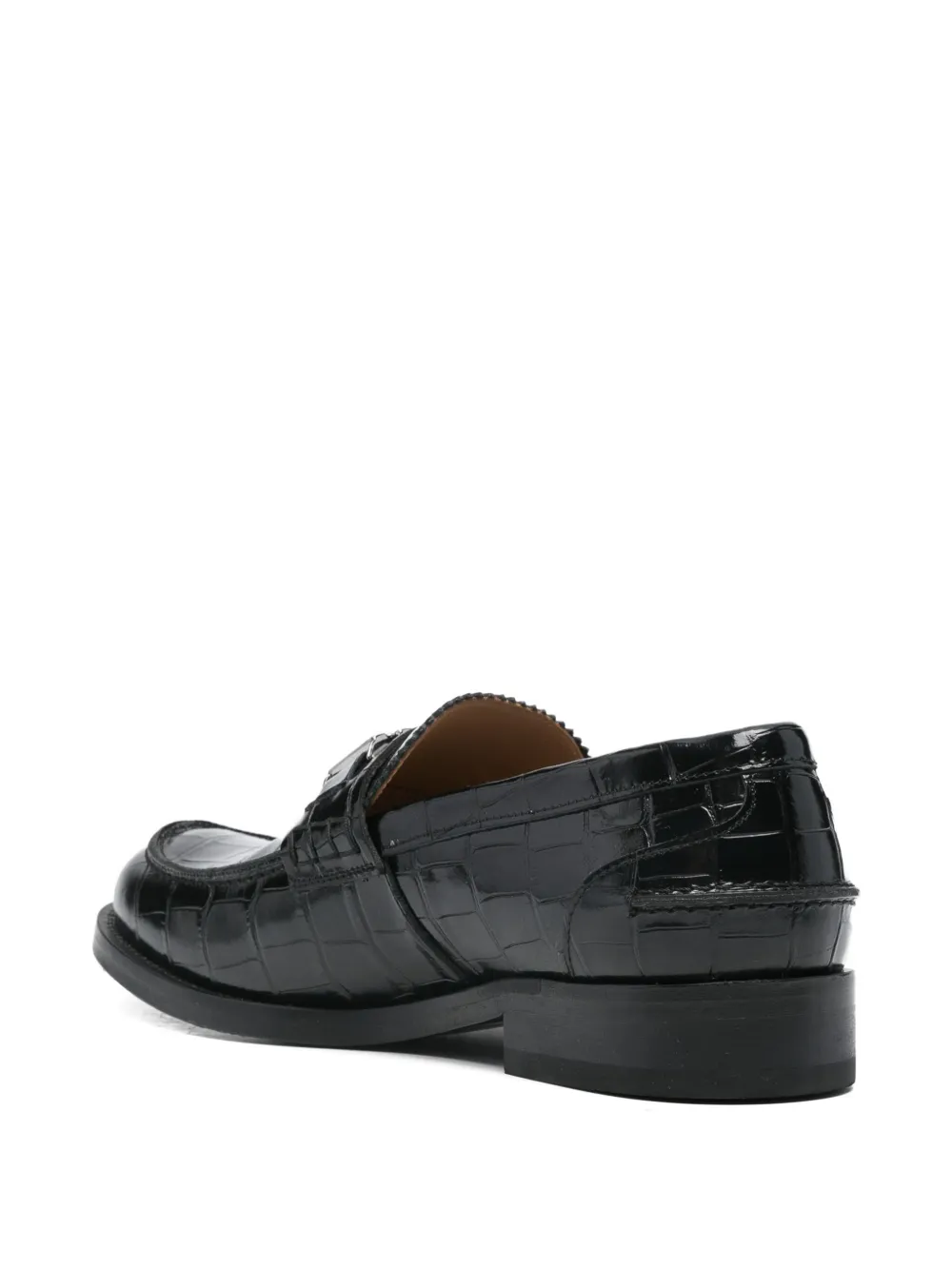 Pre-owned Versace Greca Crocodile-effect Loafers In Black