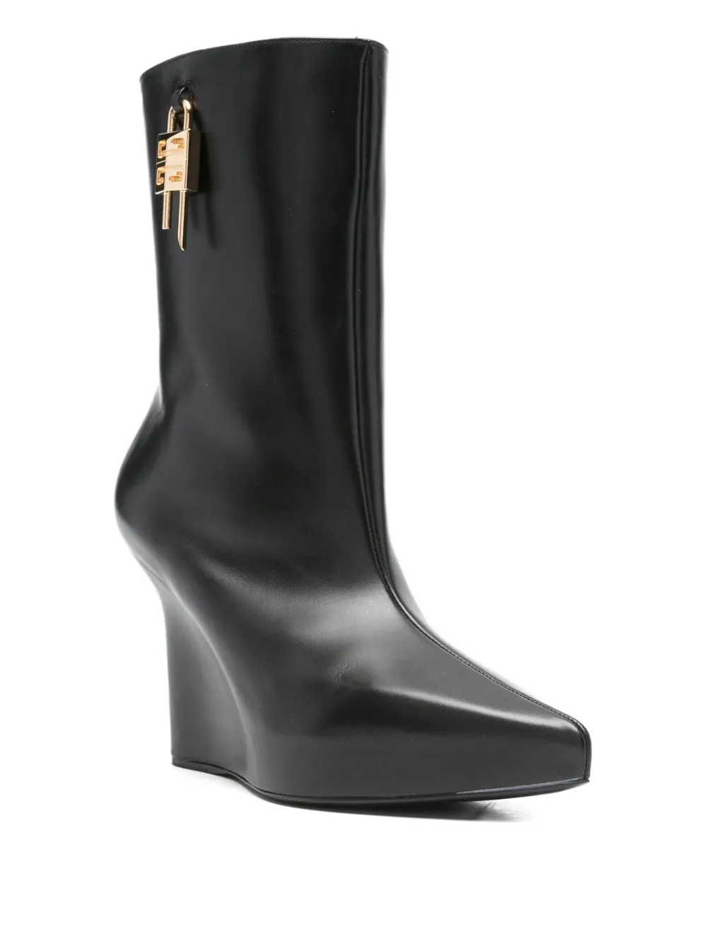 Pre-owned Givenchy 120mm 4g Lock-detail Wedge Boots In Black