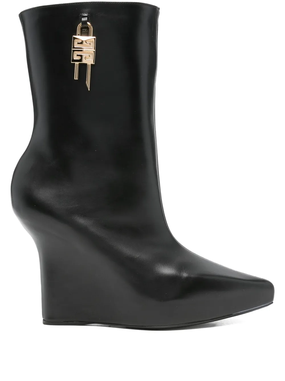 Pre-owned Givenchy 120mm 4g Lock-detail Wedge Boots In Black