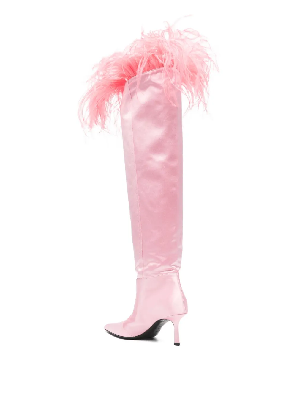 Pre-owned Alexander Wang 65mm Viola Feather-trim Knee-high Boots In Pink