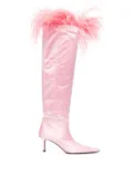 Pre-Owned Alexander Wang 65mm Viola feather-trim knee-high boots - Pink