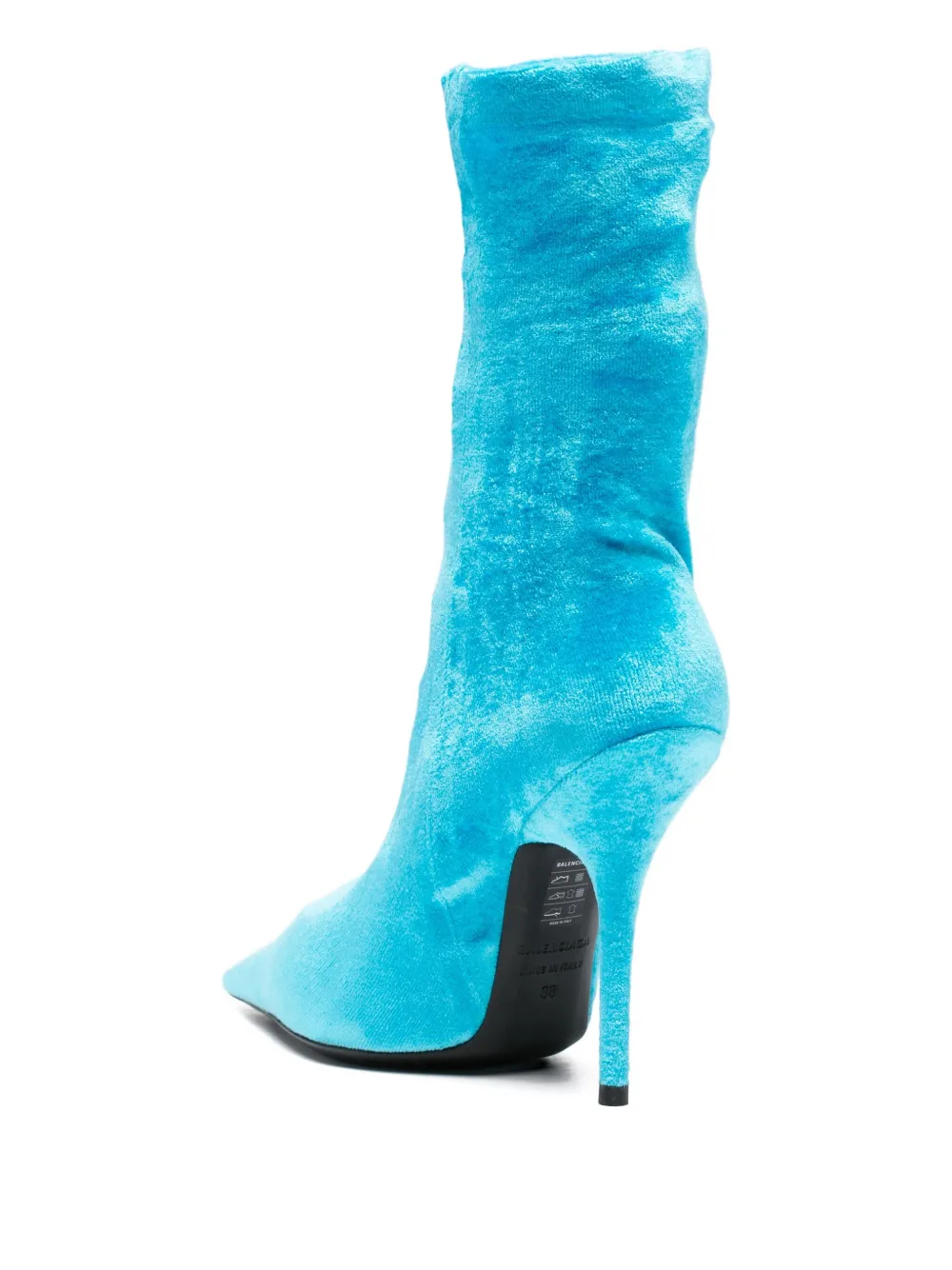 Pre-owned Balenciaga Velvet-effect Pointed-toe Ankle Boots In Blue