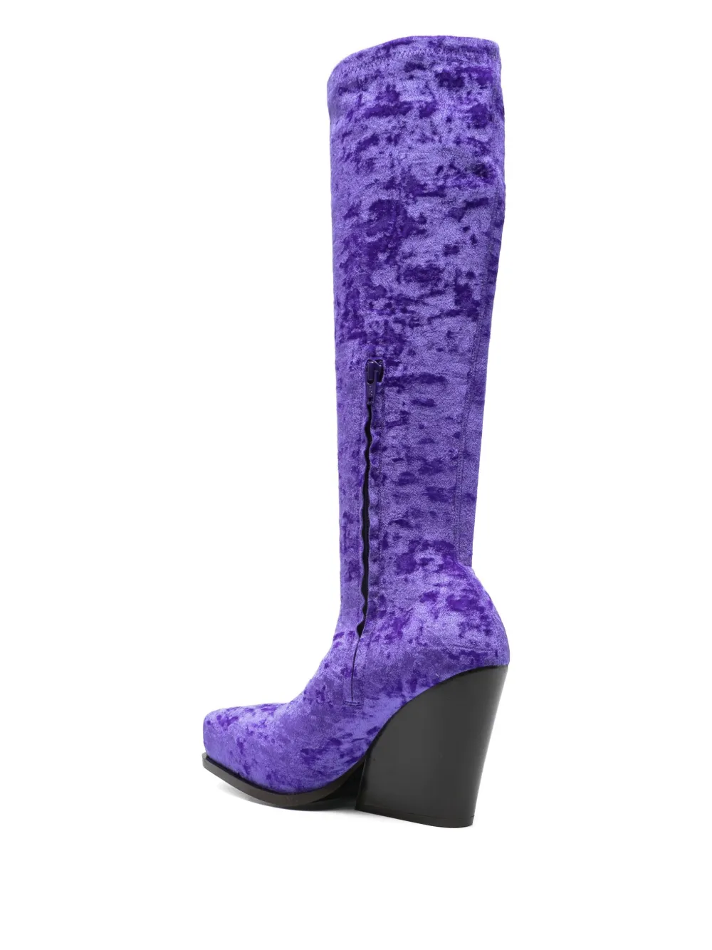 Pre-owned Stella Mccartney 105mm Velour Knee-high Boots In Purple