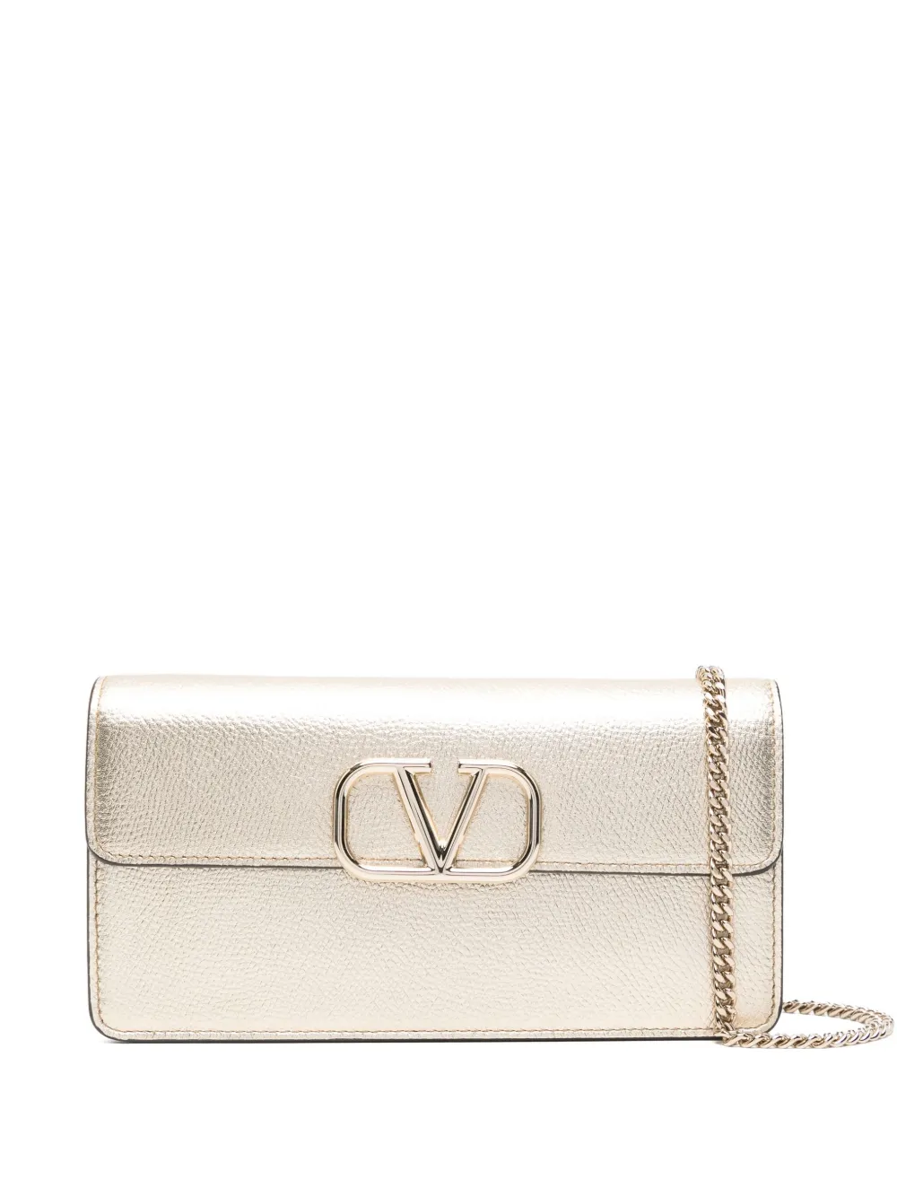 Valentino Garavani Pre-Owned logo-plaque metallic-effect clutch bag | Gold | Image 1