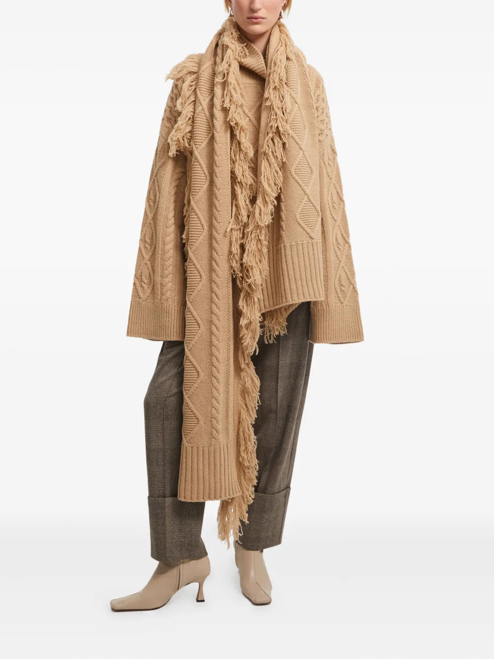 Aeron Cable-knit Fringe Scarf In Neutral