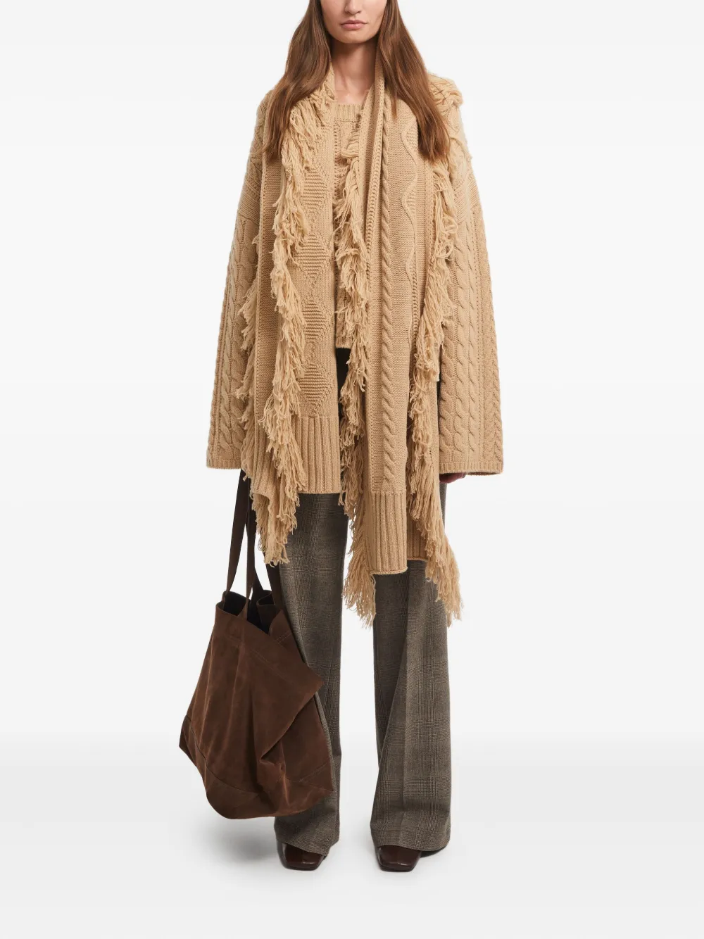 Aeron Cable-knit Fringe Scarf In Neutral