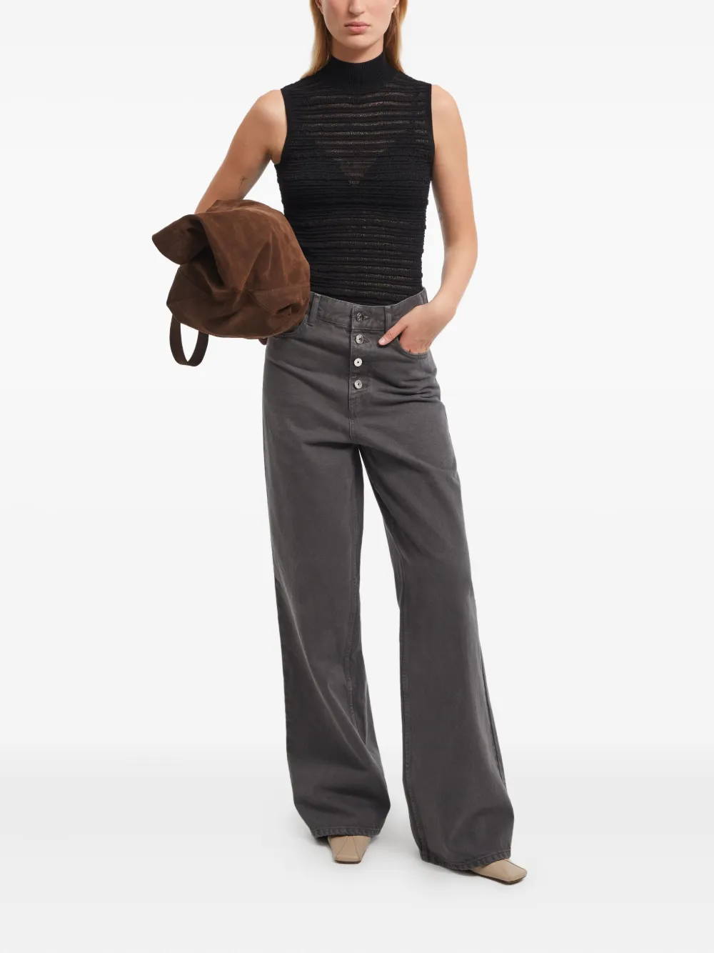 AERON Gebreide tanktop met textuur en hoge hals Zwart