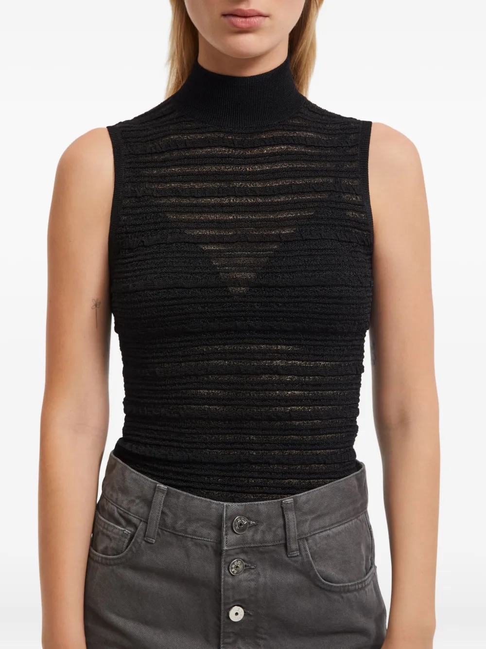 AERON Gebreide tanktop met textuur en hoge hals Zwart