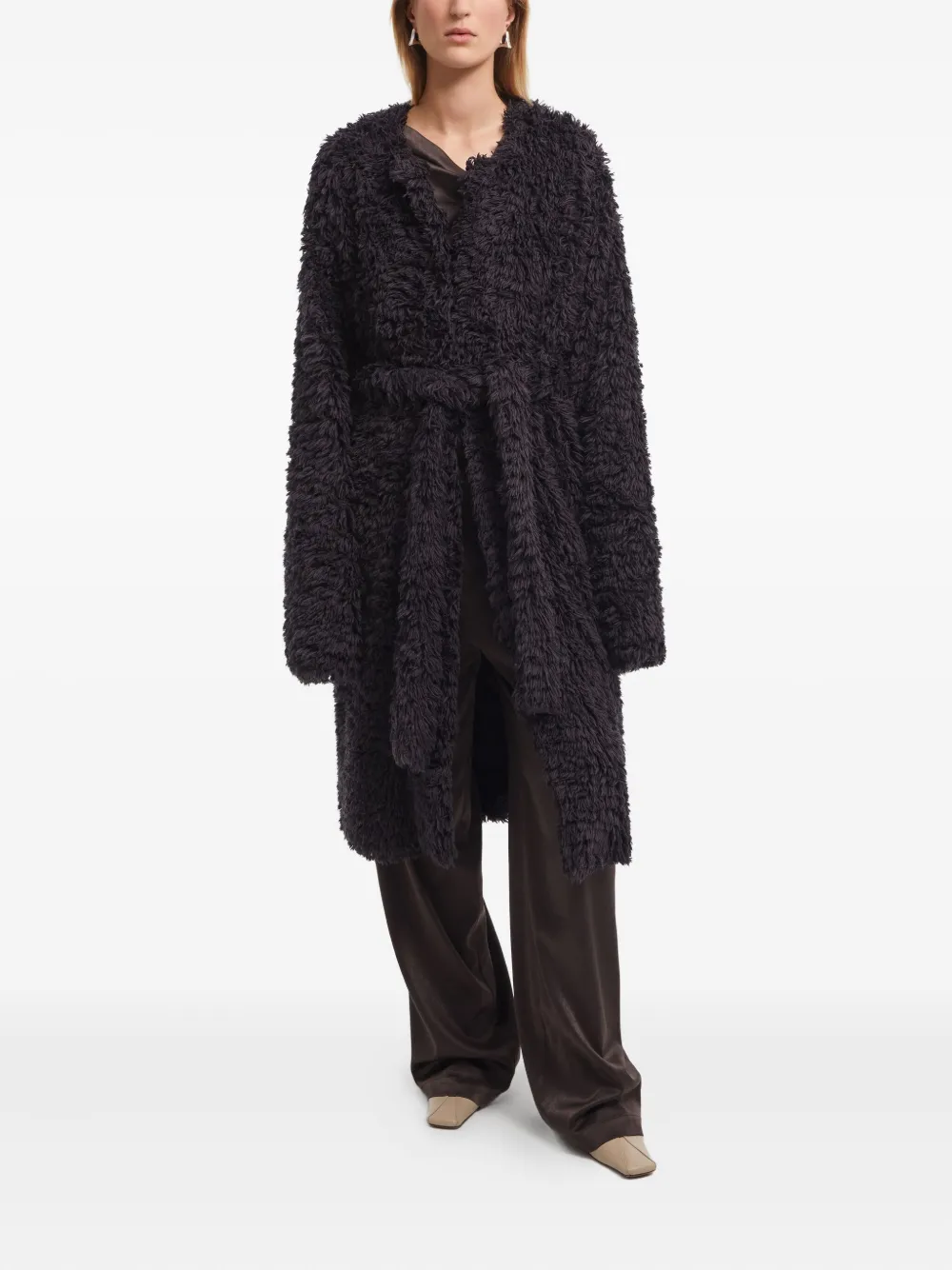 AERON Letty jas van imitatiebont met ceintuur Bruin