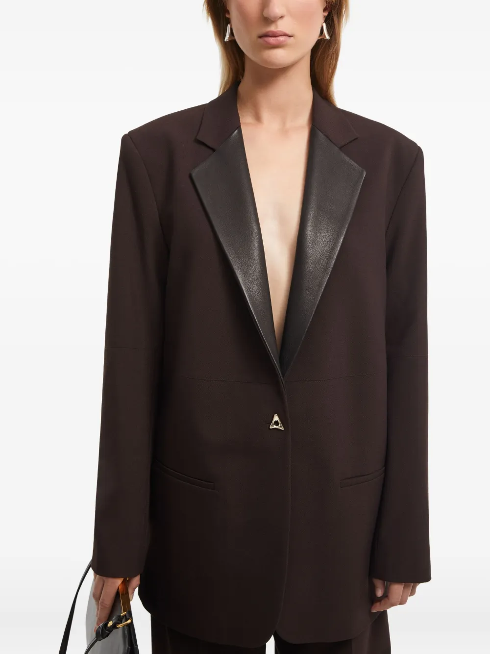 Aeron Leather-trimmed Blazer In Brown