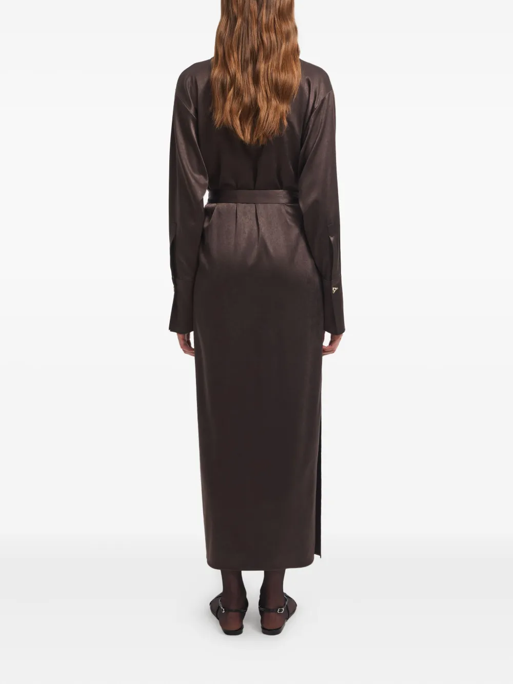 AERON Fara midi-jurk met wikkel-effect Bruin