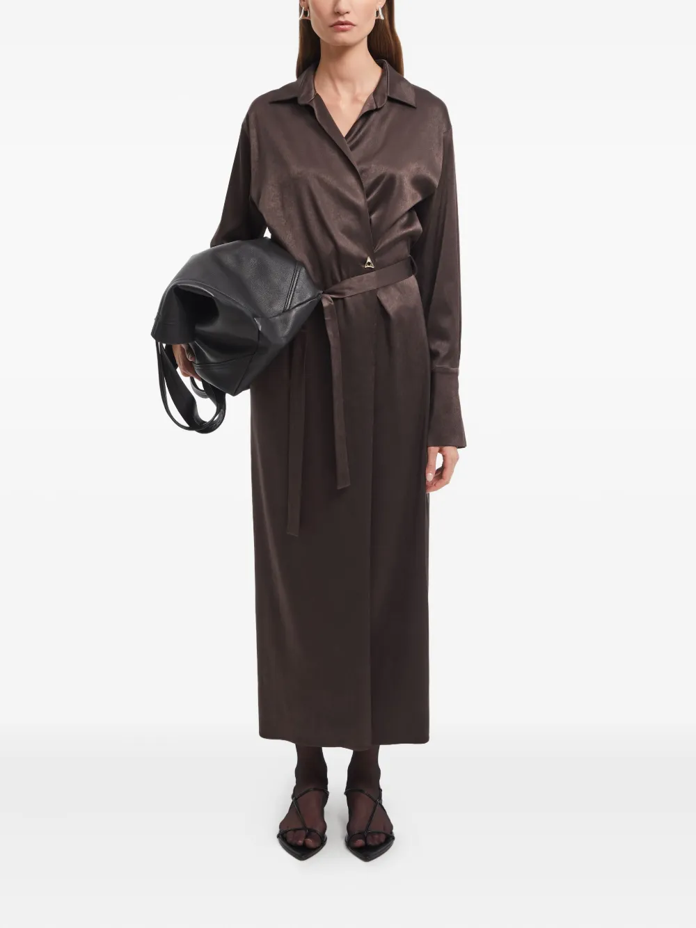 AERON Fara midi-jurk met wikkel-effect - Bruin