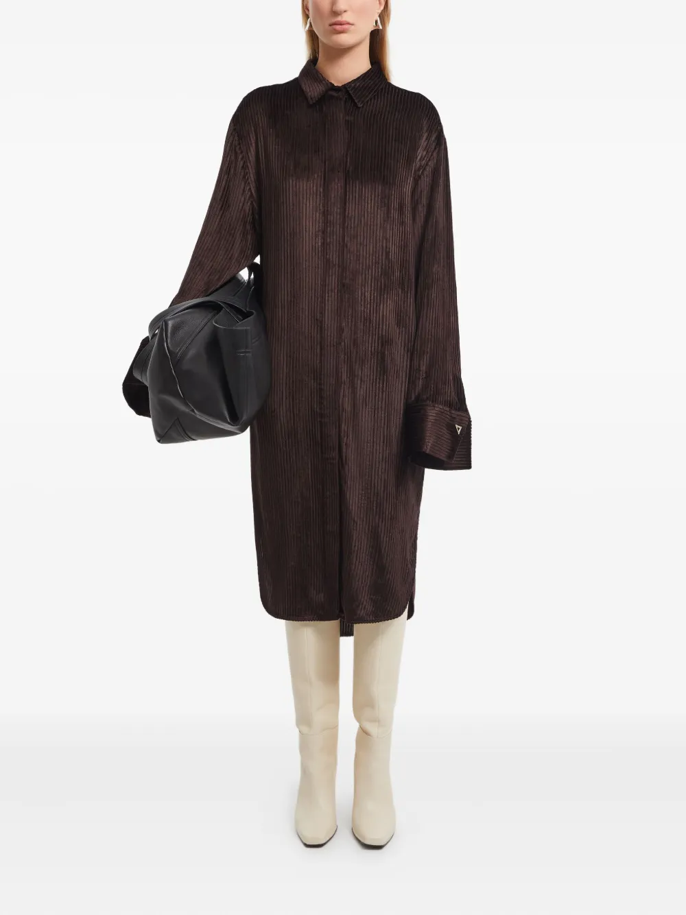 AERON Ribfluwelen blousejurk - Bruin