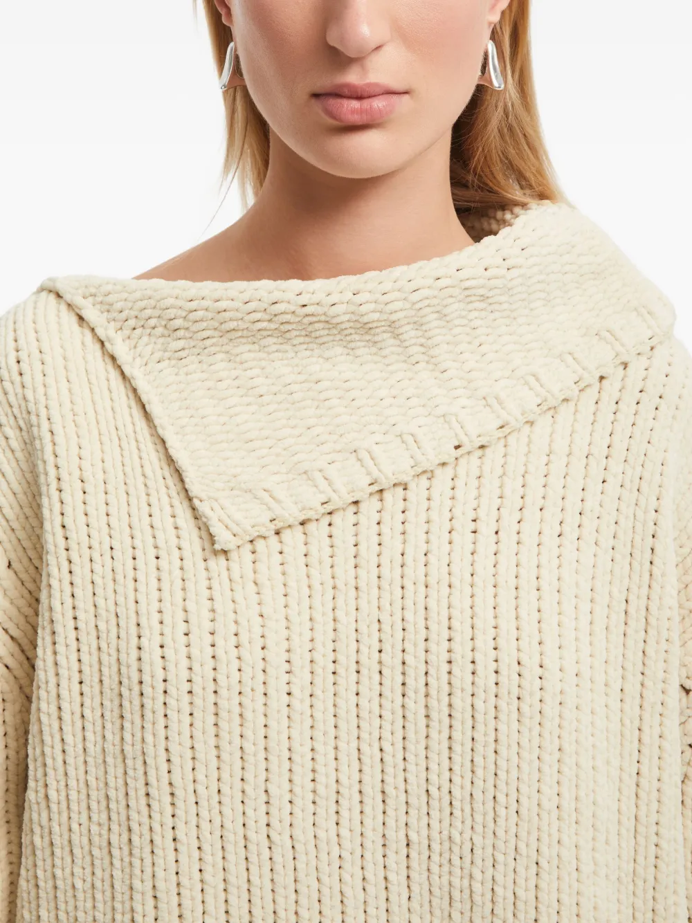 Aeron Asymmetrical-neckline Knit Sweater In Neutral